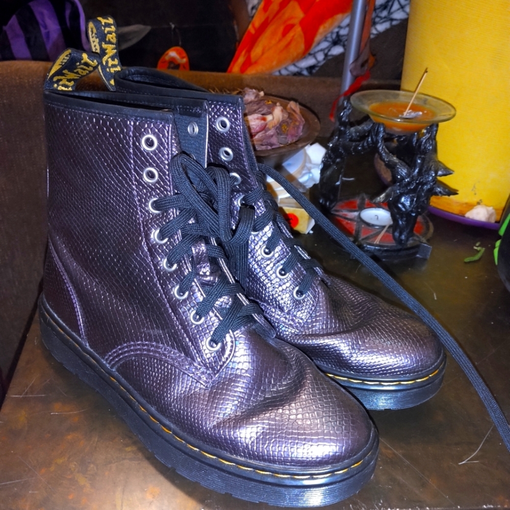 Zavala Dr. Martens Oxblood Metallic Reptile Emboss